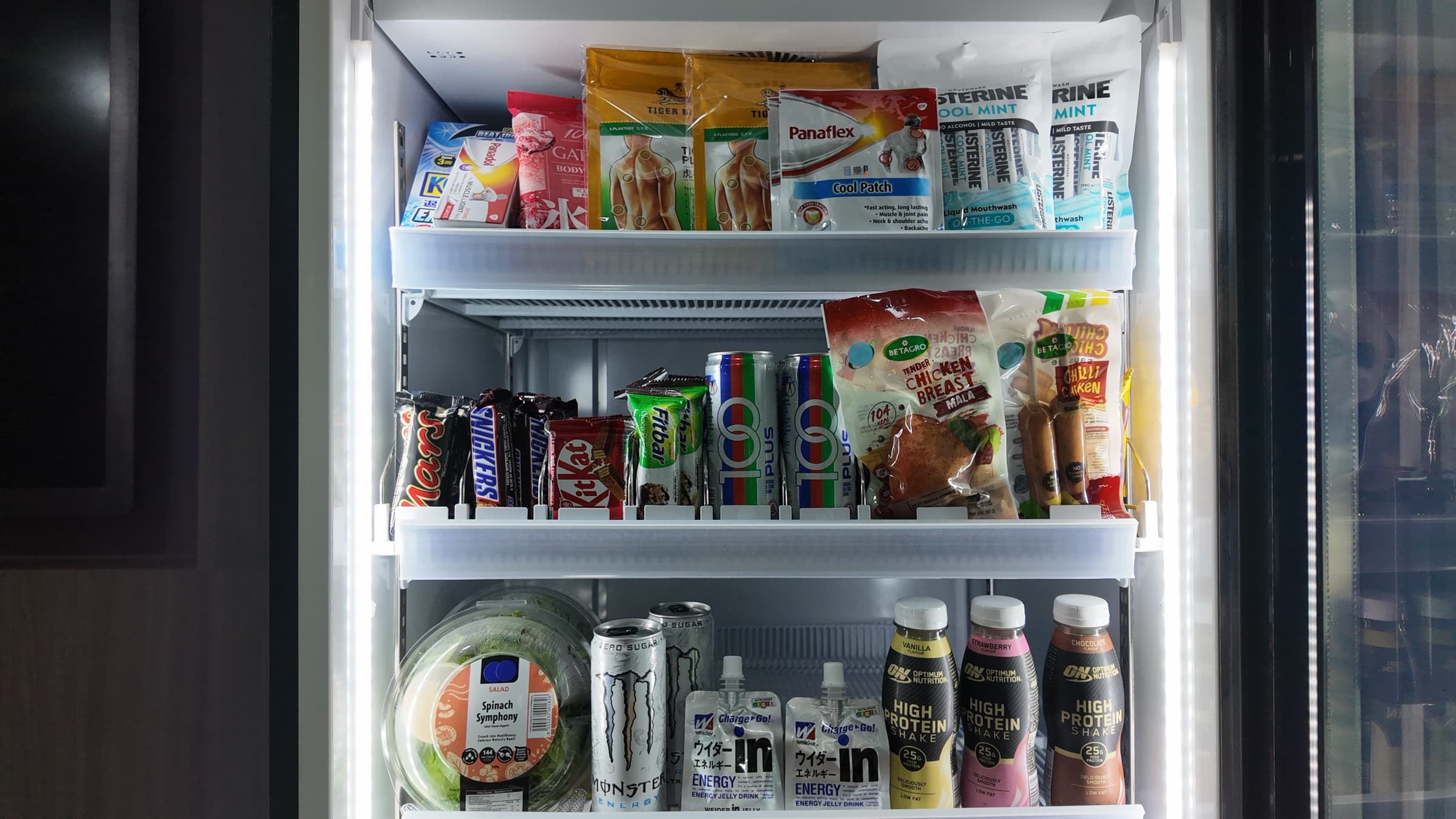 Mighty Mart fridge fully stocked with drinks, snacks and meals