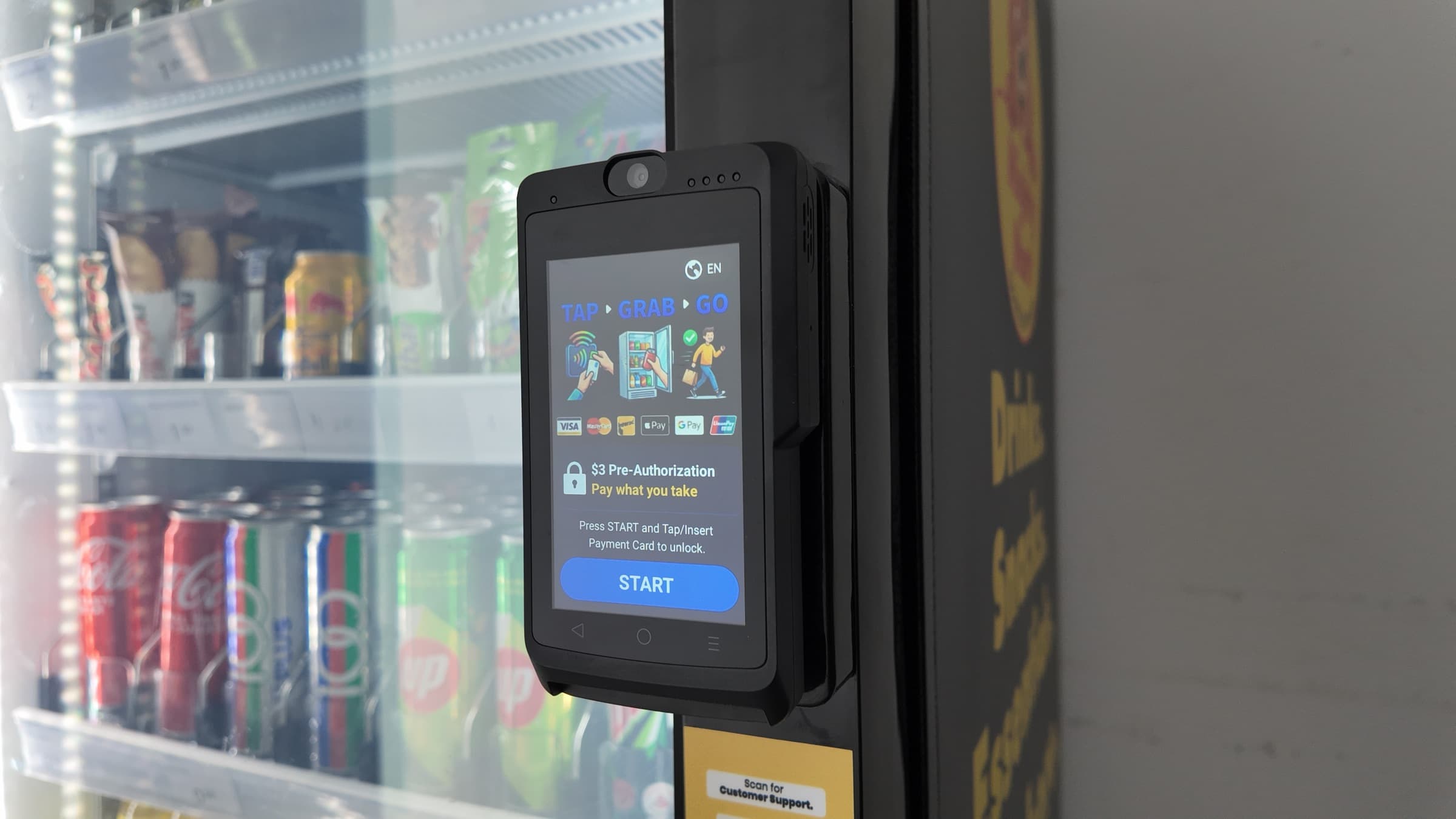 Mighty Mart tap-to-pay terminal, serviced and maintained by the Mighty Mart team